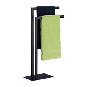 Relaxdays Porte-Serviettes Autonome, 2 Barres, Support Salle de Bain, Acier, HxLxP: 81 x 49 x 20 cm, Noir, 1 élément