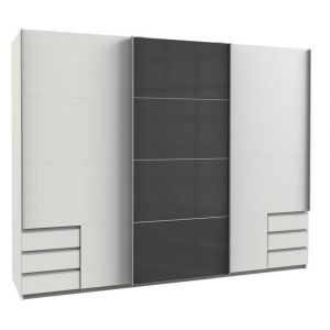 Wimex Armoire coulissante AURELIA 270cm blanc 6 tiroirs porte verre gris