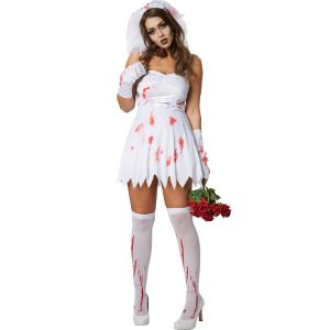 TecTake Costume de femme fant&ocirc;me - robe d'halloween blanche - taille s - accessoires inclus
