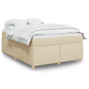 VidaXL Sommier &agrave; lattes de lit avec matelas Cr&egrave;me 140x200 cm Tissu