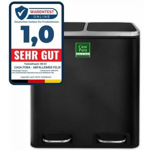 Casa Pura - Poubelle Félix Système de séparation Noir 2 x 15 litres (30 litres)