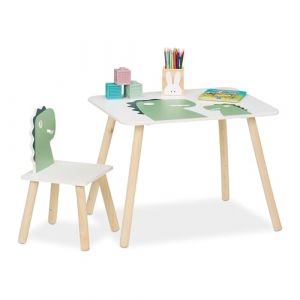 Relaxdays Meubles pour Votre Enfant, Table et Chaise, Unisexes, pour la Chambre de Bout de Chou, Blanc et Vert