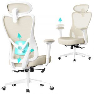 Songmics Fauteuil de bureau supporte jusqu’à 150 kg hauteur réglable beige