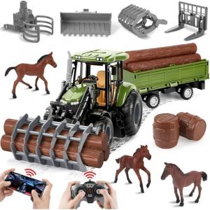 Herenear Tracteur Télécommandé Enfant 2,4 Ghz - Jouet Ferme Avec Remorque Et Grappin, Cadeau Idéal Dès 3 Ans.