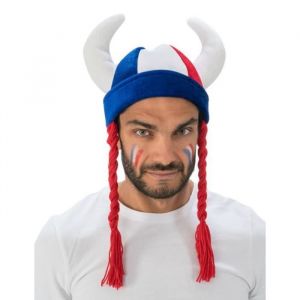 Chaks Casque Gaulois Cornes Et Tresses Bleu Blanc Rouge