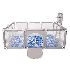 Selonis Parc B&eacute;b&eacute; Avec 900 Balles Plastiques Aire De Jeu Pliable Basket Football, Gris:Bleu/Babyblue/Perle
