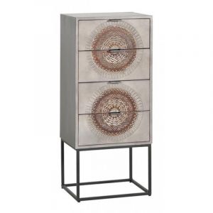 Commode en manguier et pieds en m&eacute;tal gris et marron