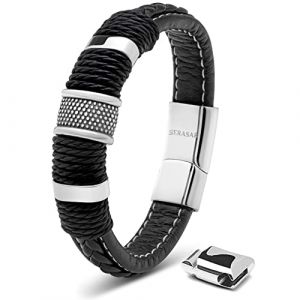 Bracelet Homme en Cuir SERASAR B028-17 Argent Bijoux &eacute;l&eacute;gants et &agrave; la mode cadeau danniversaire parfait pour p&egrave;re ou fr&egrave;re.