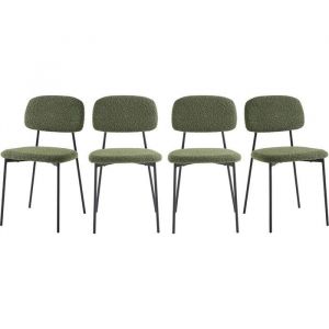 Lot de 4 chaises en tissu boucl&eacute; vert kaki - Lorie