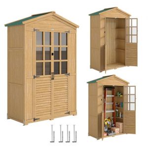 Outsunny Armoire de jardin 0,6 m&sup2; bois acrylique 2 portes 3 &eacute;tag&egrave;res toit double pente bitum&eacute;