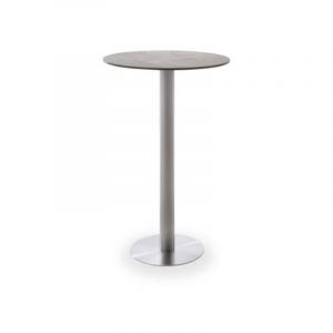 Pegane Table bar ronde avec plateau céramique moka avec piètement acier brossé - L65 x H105 x P65 cm