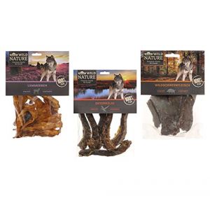 Dehner Wild Nature Manches, Snack, 3 variétés Mix, de Canard pour Chien Agneau Oreilles et Wild Viande, Naturel, 500 g