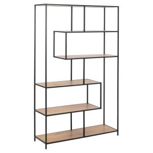 Toilinux - Bibliothèque Sireine en mdf et métal avec 6 niches de rangement - Longueur 114 Profondeur 35 Hauteur 185cm - Beige