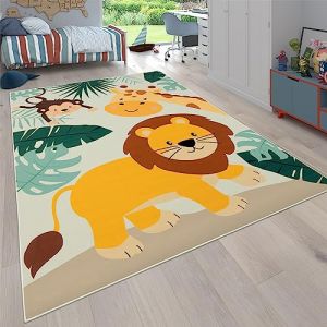 Paco Home - Tapis Chambre Enfant Bebe Fille Garcon Zoo Rue Antidérapant Beige Bleu Vert 160x220 cm