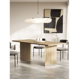 Selsey QUBEO &ndash; Table &agrave; manger 204x90 cm, rectangulaire avec bords arrondis et pi&egrave;tement plein, finition ch&ecirc;ne