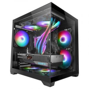 Mars Gaming Boîtier PC Mc-view2 Micro ATX avec double écran en verre trempé et ventilateur 120 mm, noir
