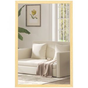 Homcom Miroir mural rectangulaire 60 x 40 cm cadre en bois naturel id&eacute;al pour la salle de bain salon ou chambre