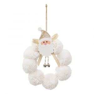 Déco de Sapin Père Noël dans Couronne de pompon Blanc