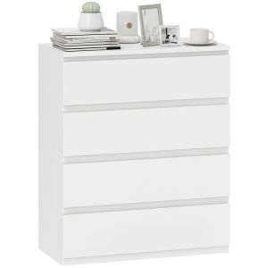 Homcom Commode - 4 tiroirs - avec m&eacute;canisme de fermeture en douceur - panneau de particules - 80 x 39 x 95 cm - blanc