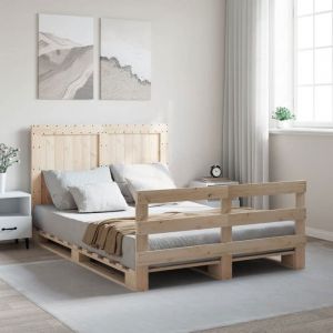 VidaXL Cadre de lit avec t&ecirc;te de lit 140x200 cm bois de pin massif, lit, mobilier de chambre &agrave; coucher, lit en bois, lit double, cadre de lit en bois
