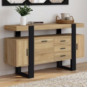 Idmarket Buffet 140 cm PHOENIX 3 portes et 3 tiroirs bois et noir