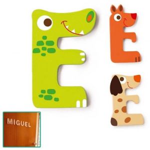 Scratch Lettre décorative 'E' en bois Animaux Amusants 6cm - Lettre