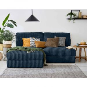 Jasper - canap&eacute; d'angle modulable 3 places - en fausse fourrure c&ocirc;tel&eacute;e - Bleu