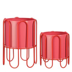 Mica Decorations Pot de fleurs Dione sur pied - Lot de 2 - H35 x Ø26 cm - Métal - Rouge, Rose