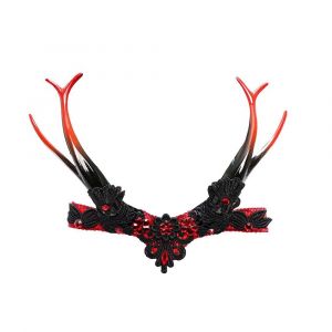 COIFFE GOTHIQUE ROUGE ET NOIRE AVEC CORNES