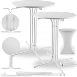 TecTake Table haute avec housse ronde pliable, 90 x 110 cm pieds en plastique doux pour le sol et vis de r&eacute;glage