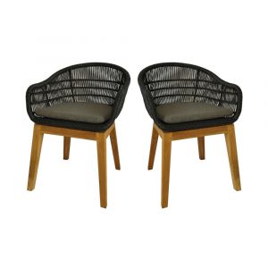 Gecko jardin Fauteuils en résine tressée noire avec coussin (lot de 2)