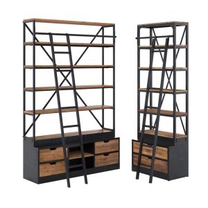 Ensemble de 2 bibliothèques en bois et métal - Kasi