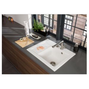 Villeroy & Boch Villeroy et Boch - Evier 1 cuve en céramique Subway , Snow White CeramicPlus, 78 x 51, egouttoir a droite, sans systeme de vidage