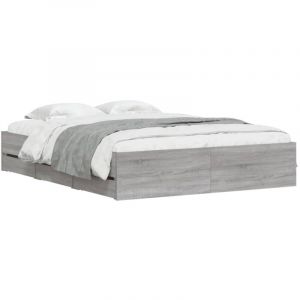 VidaXL Cadre de Lit et Tiroirs, Lit Double avec Sommier &agrave; Lattes, Lit Adulte, Meuble de Chambre, Moderne, Sonoma Gris 140x190 cm Bois Ing&eacute;nierie