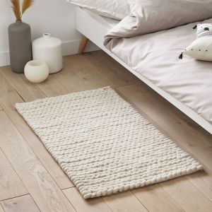 Descente de lit Diano, pure laine, effet tricot Ecru Taille 60x110 cm