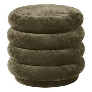 Ferm Living Pouf Round Small / Ø 47 - Velours marron/vert/gris en tissu