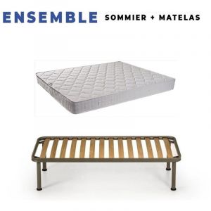 Image de Matelas Tissu Ignifuge 90x200 + Sommier D&eacute;mont&eacute; + Pieds + Oreiller M&eacute;moire + Prot&egrave;ge Matelas Offerts Hauteur 20 cm Confort Ferme Mousse