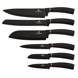 Black Rose Jeu de 6 Couteaux de Cuisine Professionnel Acier inoxydable Couteau C f Santoku Noir Noir Berlinger Haus