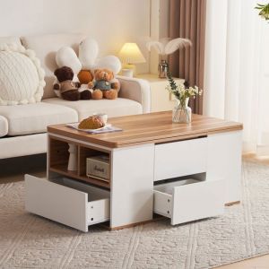 Table basse relevable avec table ouverte, blanc