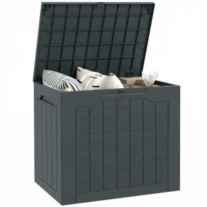 Outsunny Coffre de rangement ext&eacute;rieur - 93L - avec poign&eacute;es encastr&eacute;es - &eacute;tanche - pour jardin terrasse - 56 x 41 x 50 cm - gris