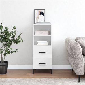 VidaXL Buffet, Armoire Latérale avec 2 Tiroirs et 2 Compartiments, Commode avec Pieds, Meuble de Rangement Salon, Moderne, Blanc Brillant Bois d'Ingénierie