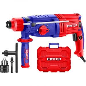 Marteau perforateur filaire 950W EMTOP Système de mandrin SDS plus avec 1 mandrin à clé 13mm 3 forets et 2 burins 1 ensemble de balais de charbon + Bo