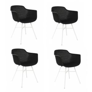 Kick Set de 4 chaises de jardin Indy Black - Structure blanche - 54 x 58 x 83 cm
