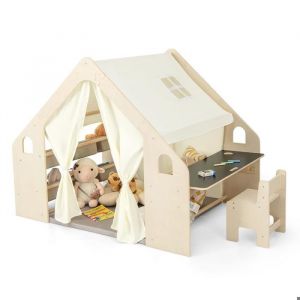 Maison De Jeu En Bois 6 En 1 - Ginger Home - Tente, Table, Chaise, Tableau Noir - Montessori - D&egrave;s 2 Ans