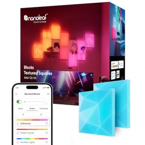 Nanoleaf Blocks Kit d'Extension | 2 Carr&eacute;s Textur&eacute;s (RequisKit de D&eacute;marrage), Design 3D &agrave; Facettes Multiples, Panneau LED Multicolore RGBW, &Eacute;clairage Changeant de Couleur 16M+, D&eacute;co Murale et Chambre