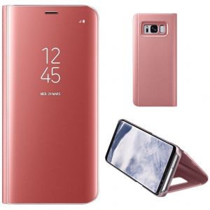 Image de Coque Etui Housse Pour Samsung Galaxy S8 Case + Film De Protection Souple Clear View Etui À Rabat Cover Flip Case Miroir Antichoc Téléphone Portable Samsung Rose