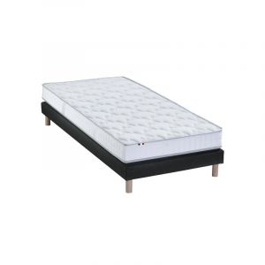 Ensemble Matelas Mousse à Mémoire de forme et mousse HR ZENITH + Sommier Made in France Dimensions 90 x 190 cm, Sommier Noir