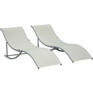 Outsunny Lot de 2 bains de soleil pliables design contemporain - lot de 2 transats ergonomiques - alu. textil&egrave;ne beige