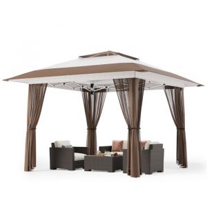 Tonnelle Pliante 3x3 Imperméable Tonnelle de Jardin Exterieur Barnum Pliant pour Camping Festival Plage Hauteur Réglable uv 50+ Anti-insectes Beige