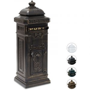 Relaxdays Bo&icirc;te aux lettres anglaise sur pied en alu colonne vintage nostalgie, design british, bronze